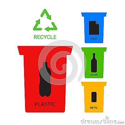 Colored recycle containers ecological illustration, vector Vector Illustration