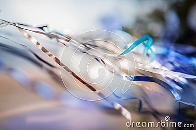 .Colored ribbons in the wind. Stock Photo