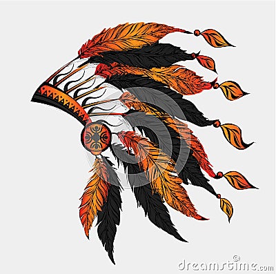Colored roach.Indian feather headdress of eagle Vector Illustration