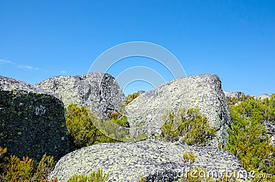 Colored rock, way to the hole Covoa dos Conchos, Serra da Estrela, P Stock Photo