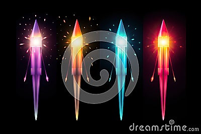 Colored rockets for launching fireworks. A set of pyrotechnic rockets. Stock Photo