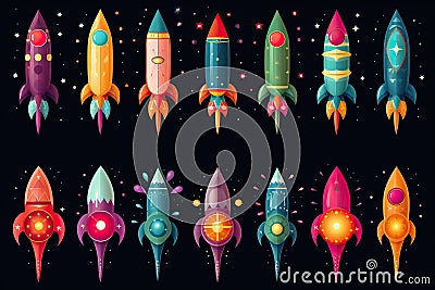 Colored rockets for launching fireworks. A set of pyrotechnic rockets. Stock Photo