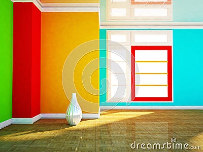 Colored room with a white vase Stock Photo