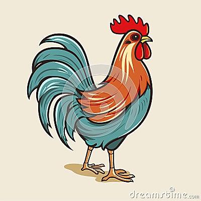 A colored Rooster. Vector illustration of the cock. A bright colorful rooster as icon logo template Vector Illustration