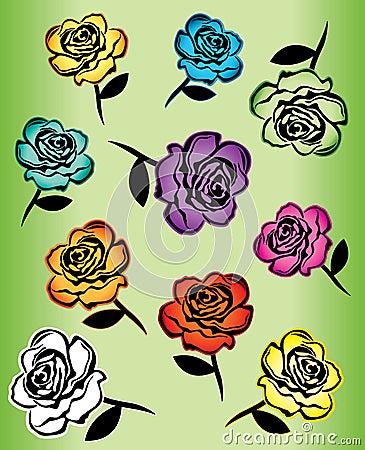 Colored roses design illustration Cartoon Illustration