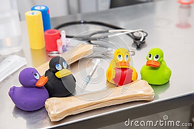 Colored rubber duckies Stock Photo