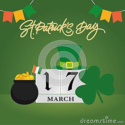Colored saint patrick day template with elfish objects and clover Vector Vector Illustration
