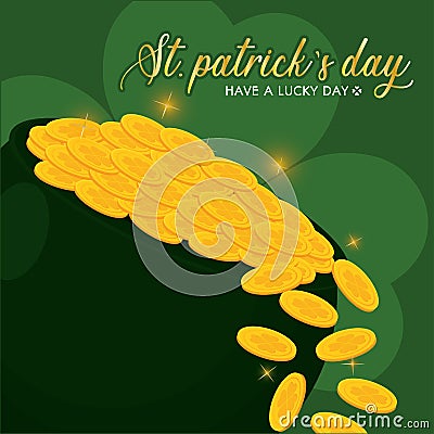 Colored saint patrick day template golden coins on pot Vector Vector Illustration