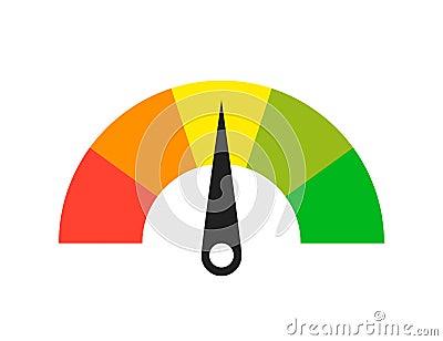 Colored scale. Gauge. Indicator with different colors. Measuring device tachometer speedometer indicator. Vector isolated Cartoon Illustration