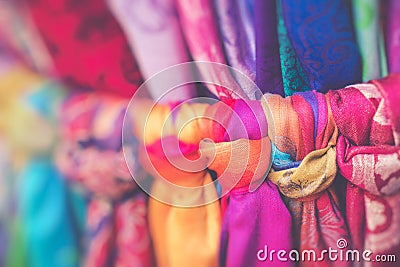 Colored scarves. Selective Focus Stock Photo