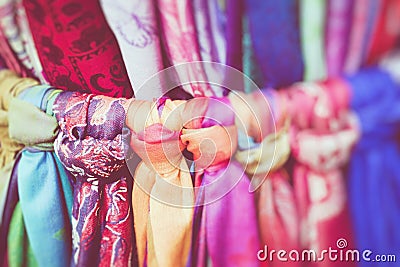 Colored scarves. Selective Focus Stock Photo