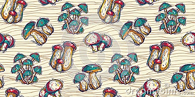 Pattern wallpaper mushroom for vegan food cooking Vector Illustration