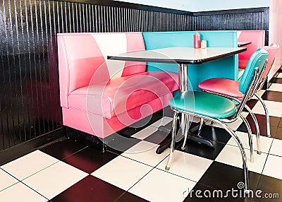 Colored seats at a classic American 1950s style diner in Tennessee Stock Photo