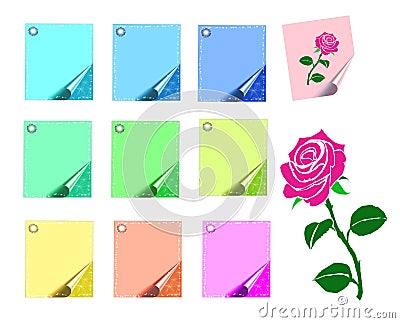 Colored sheets of paper and a rose Isolated Stock Photo