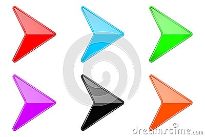 Colored shiny 3d arrows. Glass web icons Vector Illustration