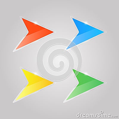 Colored shiny glass arrows on a gray background. Vector Illustration