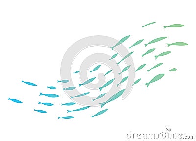 Colored silhouettes of groups of sea fishes. Colony of small fish. Icon with river taxers. Logo fish. Vector Illustration