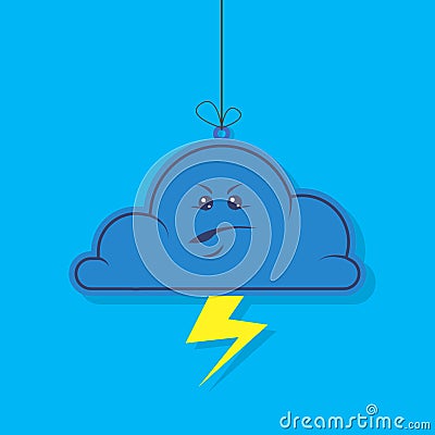 Simple vector cartoon illustration of flat dark angry cloud with lightning on a blue background Vector Illustration