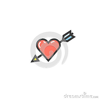 Simple vector flat art icon of a heart with an arrow in it Vector Illustration