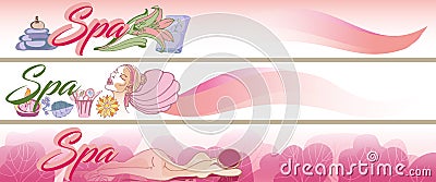 Colored Sketch Spa Horizontal Banners Vector Illustration
