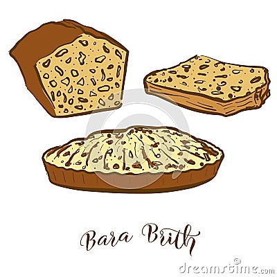 Colored sketches of Bara Brith bread Vector Illustration