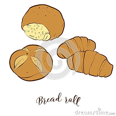 Colored sketches of Bread roll bread Vector Illustration