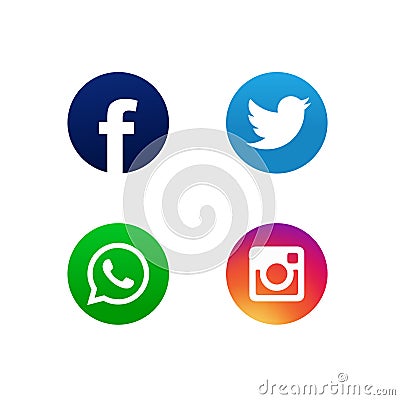 Colored Social media icons, Facebook, WhatsApp, Twitter, Instagram icons Vector Illustration