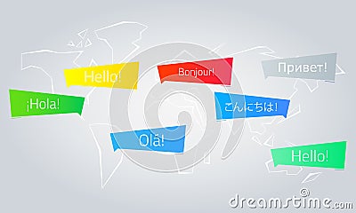 Colored speech bubbles with the text Hello in different language Vector Illustration