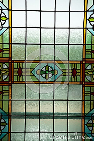 Colored stained glass window, Amsterdam, The Netherlands, October 13, 2017 Stock Photo
