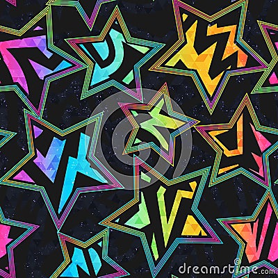 Colored star geometric seamless pattern with grunge effect Vector Illustration