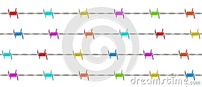 Colored steinless steel barbed wire isolated on white. Stock Photo