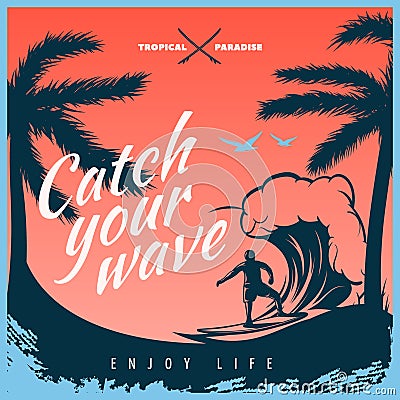 Colored Surfing Poster Vector Illustration