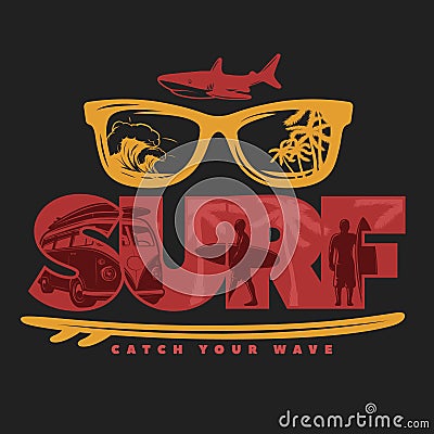 Colored Surfing Print Vector Illustration