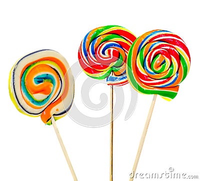 Colored sweet candys, lollipops sticks, Saint Nicholas sweets, Christmas candys isolated, white background Stock Photo