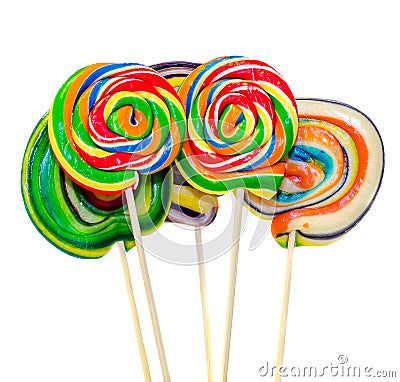 Colored sweet candys, lollipops sticks, Saint Nicholas sweets, Christmas candys isolated, white background Stock Photo