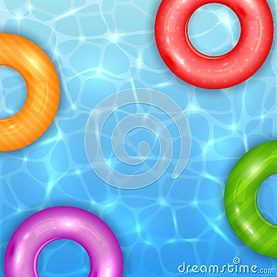 Colored Swim Rings on Water Background Vector Illustration