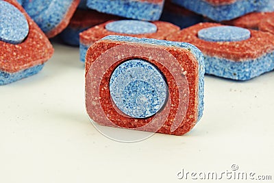 Colored tablets for the dishwasher Stock Photo