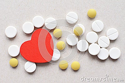 Colored tablets with red heart Stock Photo