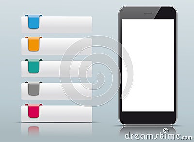 5 Colored Tabs Smartphone Vector Illustration