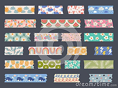Colored tapes. Decorative washi tapes collection recent vector scotch borders set Cartoon Illustration