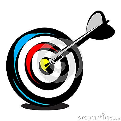 A colored target with a dart hitting the center. Vector color illustration. Template for design Vector Illustration