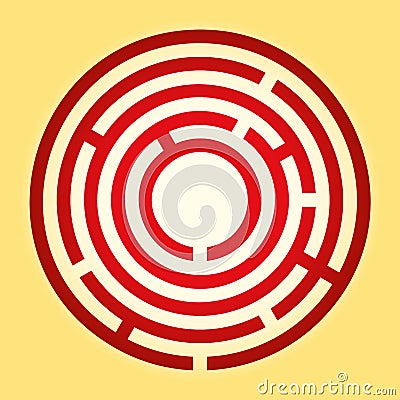 Colored tiny circular maze, red radial labyrinth Vector Illustration