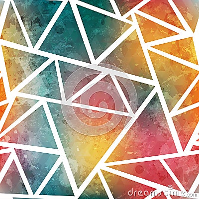 Colored triangle seamless pattern with grunge effect Vector Illustration