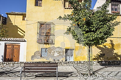 Colored and typical houses historic center of Granada, Spain. Editorial Stock Photo