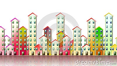Colored urban agglomeration of a suburb - concept illustration against a white background Cartoon Illustration