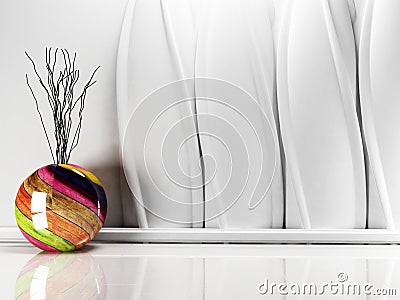 Colored vase is in the white room Stock Photo
