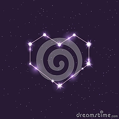 Vector constellation illustration in the shape of a heart in the space Cartoon Illustration