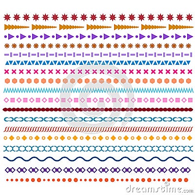 Colored vector line borders. Pattern brushes or frame design elements Vector Illustration
