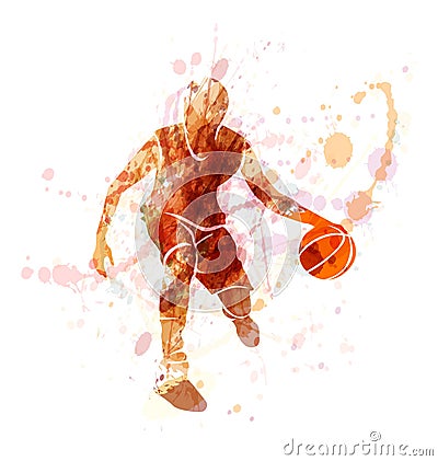 Colored vector silhouette of basketball player with ball Vector Illustration