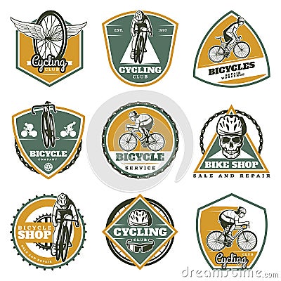 Colored Vintage Biking Labels Set Vector Illustration